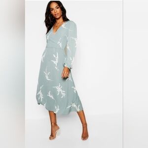 Boohoo Tall Floral Print Wrap Midi Dress